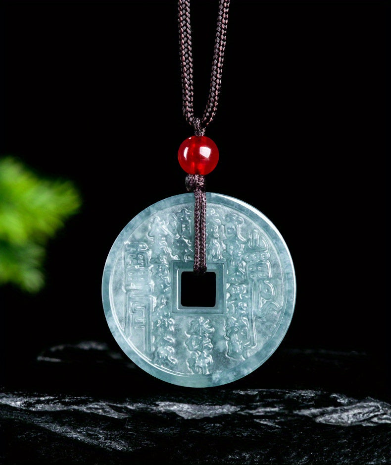 Elegant Natural Stone Pendant Necklace with Bagua Charm – Symbol of Wealth & Good Fortune