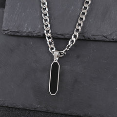 Men's Stainless Steel Cuban Chain Necklace with Black Geometric Pendant - Modern Energy & Versatile Style for Casual & Party Wear