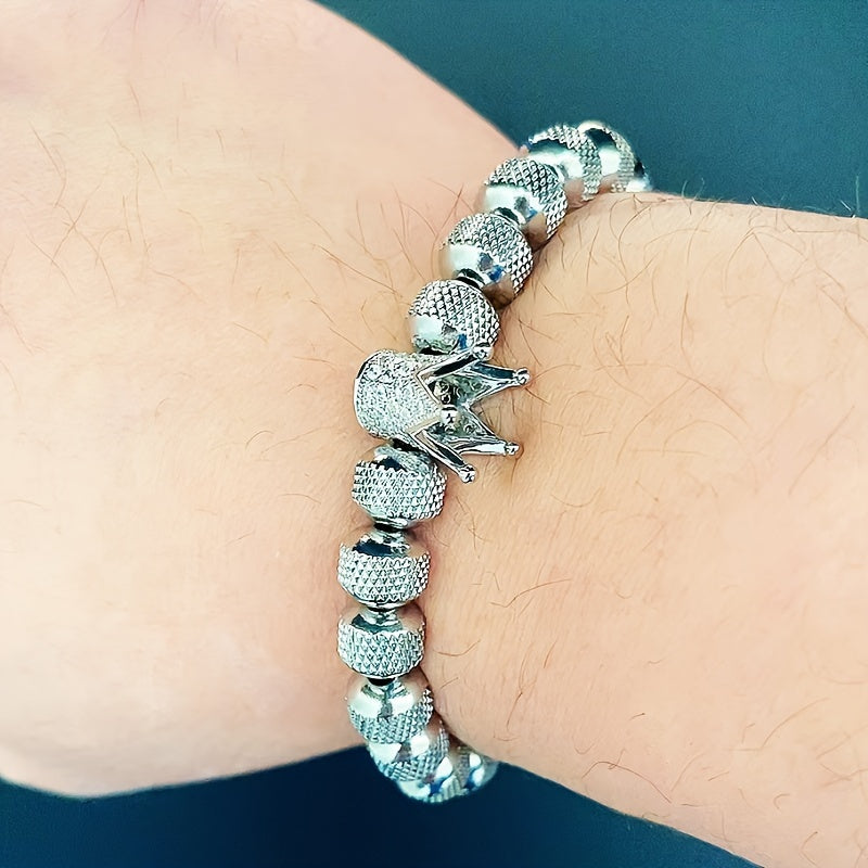 Golden Crown Charm Men's Bracelet - Luxury Stainless Steel Accessory for Prosperity & Protection