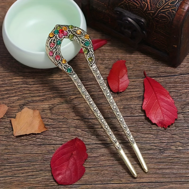 Vintage Rhinestone Hairpin Energy Balance & Traditional Elegance for Spiritual Harmony
