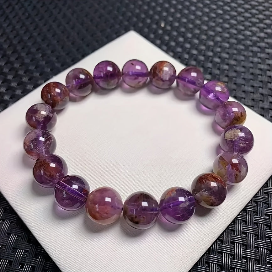 Natural Crystal Titanium Halo Bracelet Golden Purple Beads Minimalist Luxury Energy Jewelry Daily Wear