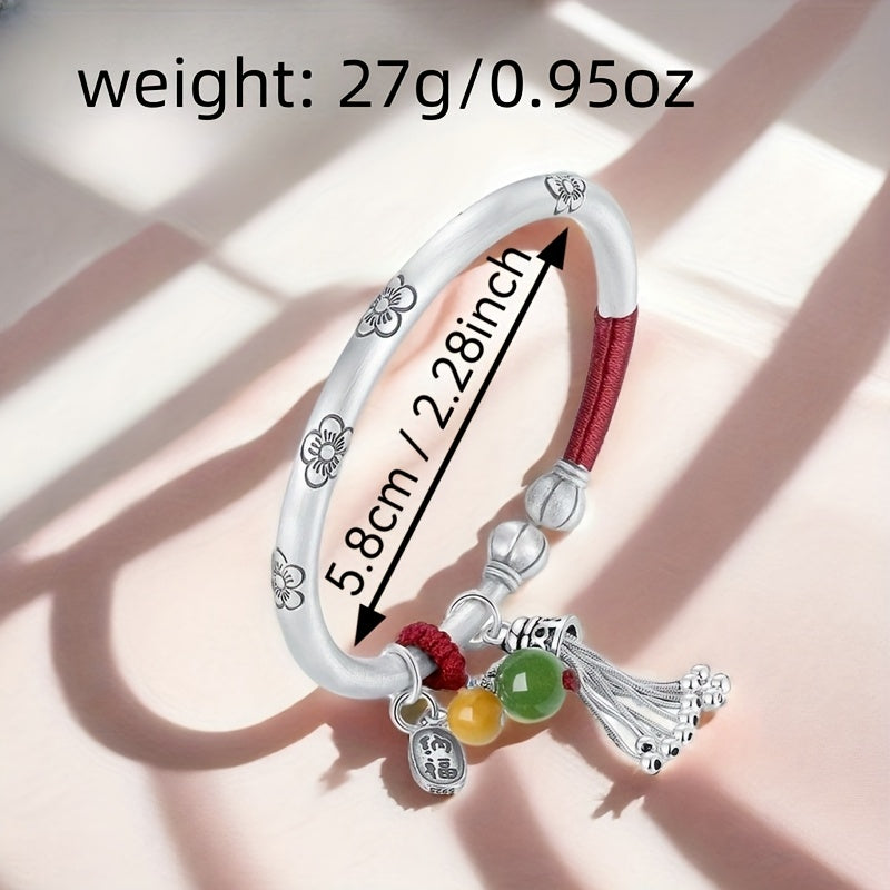 Handcrafted Sterling Silver Energy Bangle — Harmony, Protection & Prosperity with Jade & Agate Charms