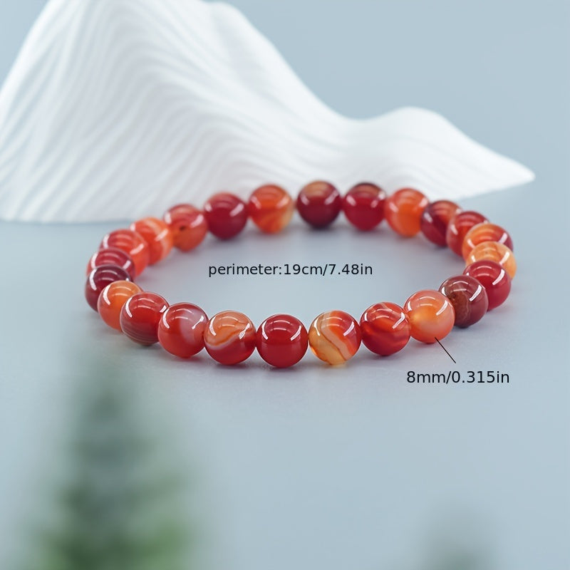 Red Striped Agate Bracelet - Natural Stone Energy for Daily Wear & Preppy Sporty Style