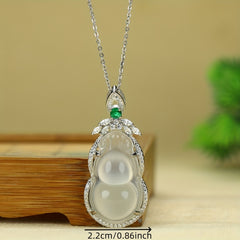 Vintage Gourd-Shaped White Agate Pendant Necklace for Good Fortune, Harmony, and Elegant Style