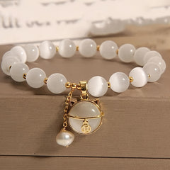 Healing White Opal Beaded Bracelet    Energy Balance, Emotional Harmony & Spiritual Protection1Pc Fashionable Opal Beaded Bracelet With Cat Pendant