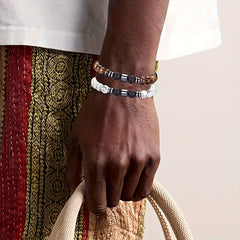 4pcs Men's Boho Bracelet - Tiger Eye & White Turquoise for Energy Protection & Daily Wear