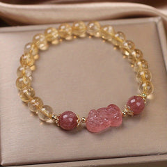 Strawberry Quartz Pixiu Bracelet – Energetic Feng Shui Power for Luck, Protection & Emotional Balance