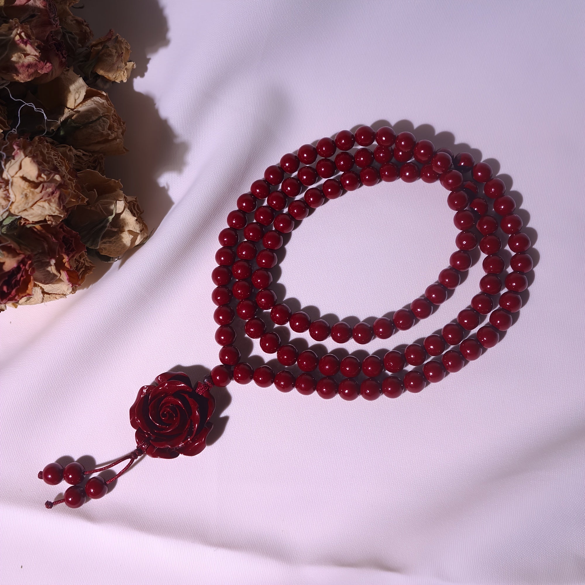 Rose Pendant Cinnabar Necklace - Unisex Good Luck Charm for Spiritual Protection