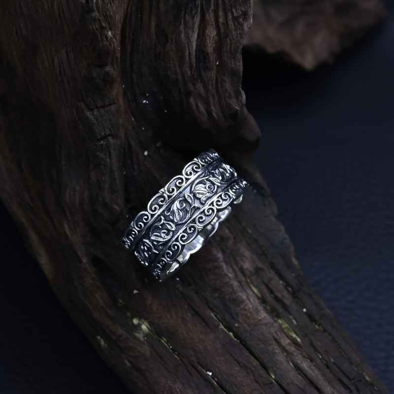 Ancient Scroll Adjustable Open Ring for Men – Antique Copper Viking Jewelry with Protective Energy