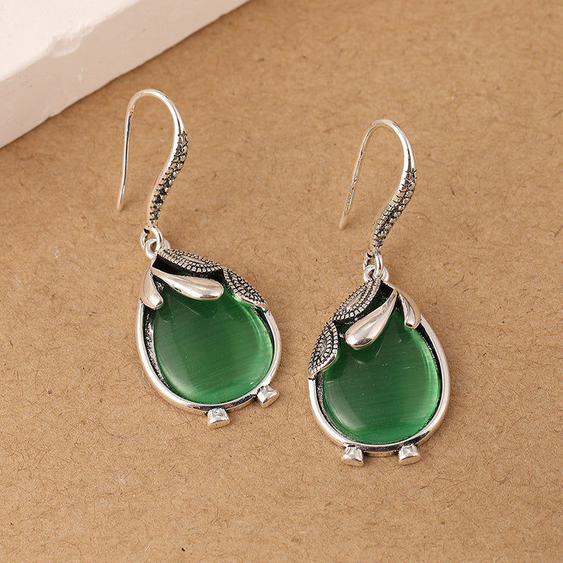 Elegant Green Emerald Dangle Earrings: Vintage Style for Daily Wear & Spiritual Harmony