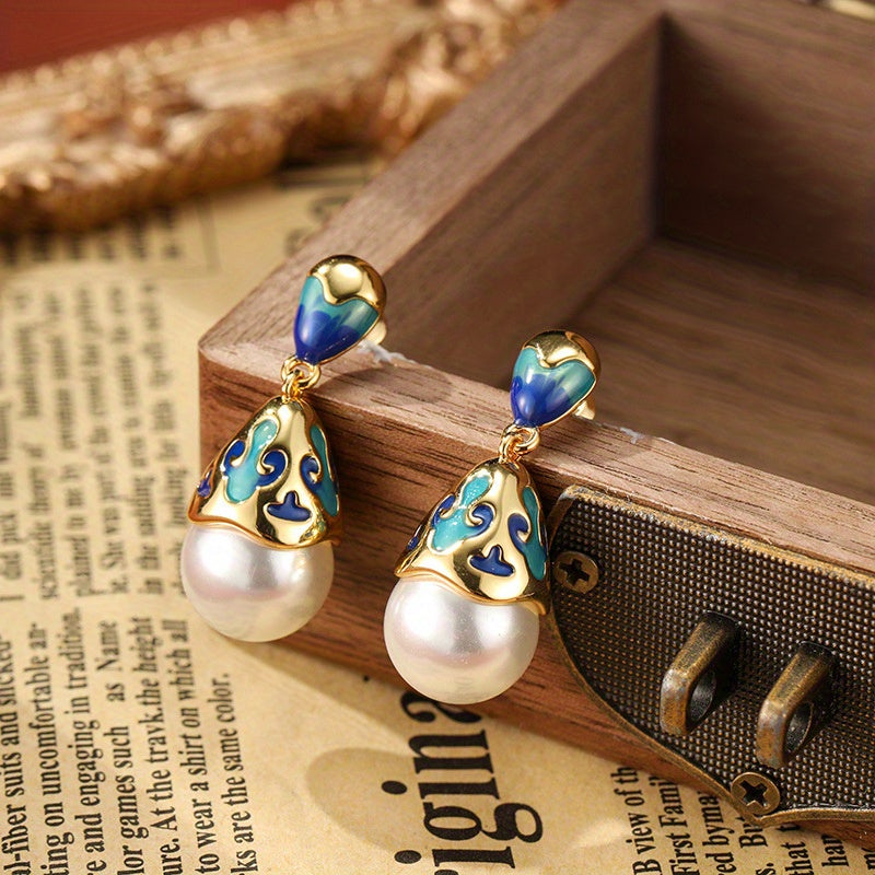 Vintage Elegant Turquoise Enamel Earrings with Positive Energy - Perfect for Weddings & Daily Wear
