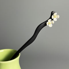1pc Elegant Chinese Hairpin - Minimalist Floral Hair Stick with Black Wood & White Flower Accents - Traditional & Modern Hairstyles for Wedding, Party, Everyday Formal Events