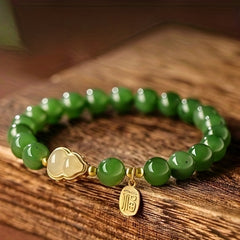 Green Jade & Gold Lucky Bracelet — Harmony, Protection & Prosperity Energy Charm