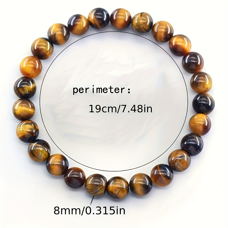 2pcs Mens Classic Tiger Eye Bracelet - Natural Stone for Protection & Grounding Energy