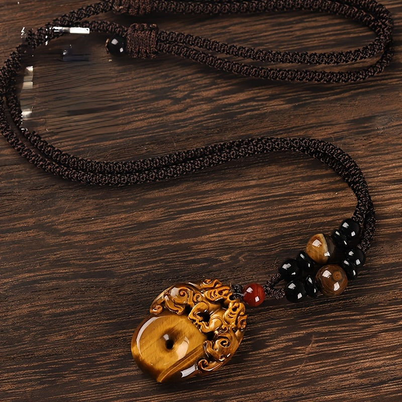 Tiger Eye Stone Pixiu Pendant — Spiritual Harmony, Prosperity Attraction & Energy Protection Amulet