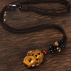 Tiger Eye Stone Pixiu Pendant — Spiritual Harmony, Prosperity Attraction & Energy Protection Amulet
