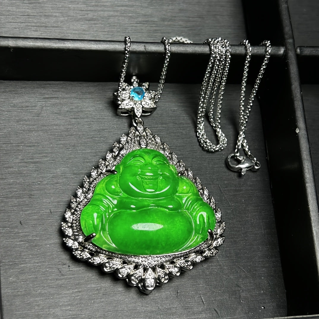 Icy Green Jade Laughing Buddha Pendant for Abundance, Serenity & Spiritual Protection
