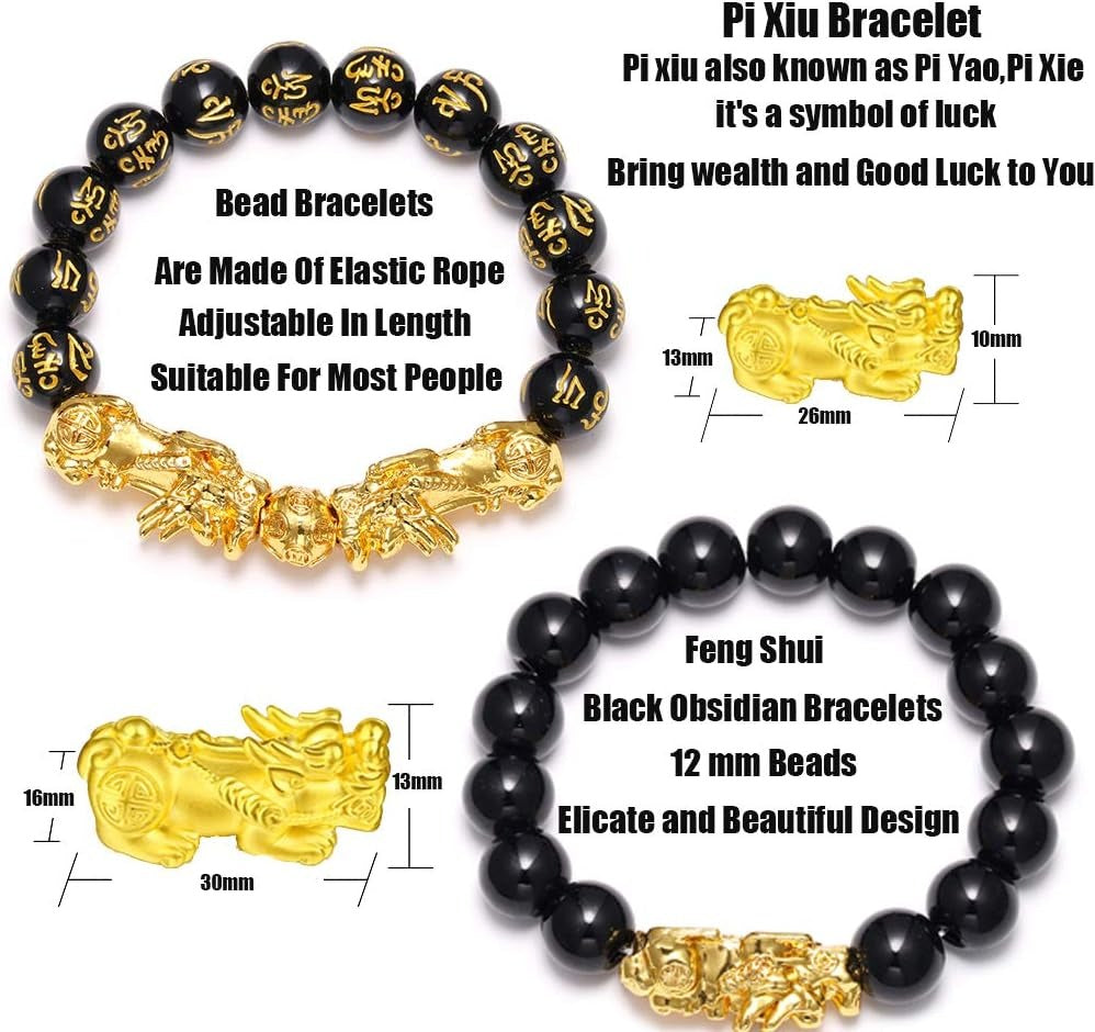 Feng Shui Wealth Bracelet  Ultimate Prosperity Armor for Men Women Pixiu and black obsidian. It brings prosperity, offers protection, attracts good fortune and repels evil spirits