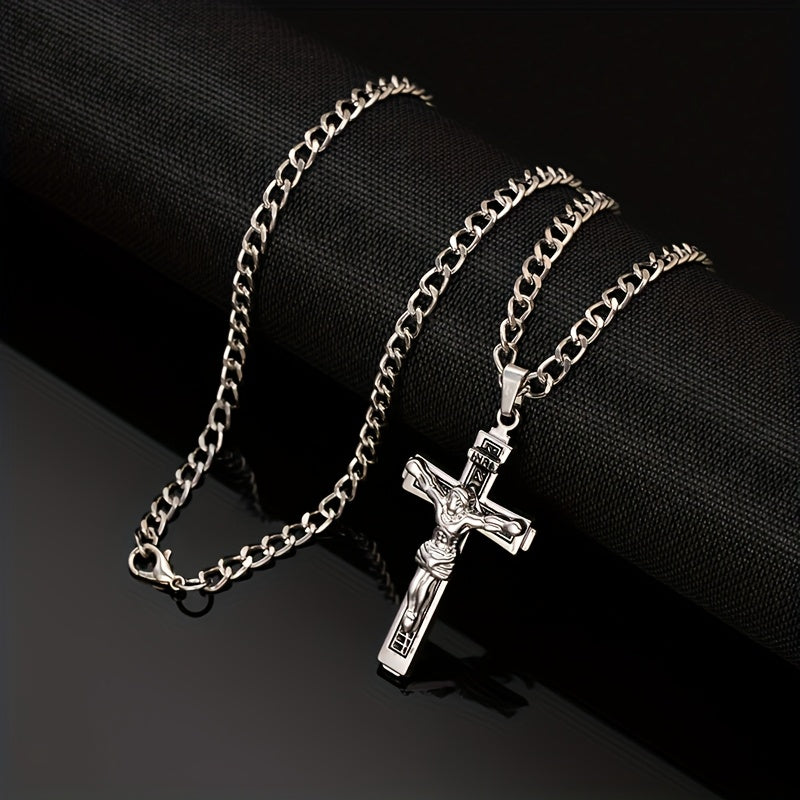 Bohemian Jesus Cross Pendant Necklace — Spiritual Protection with Titanium Steel Chain