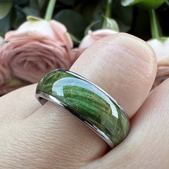 Bohemian Green Wood Inlay Stainless Steel Ring - Natural Energy & Protection