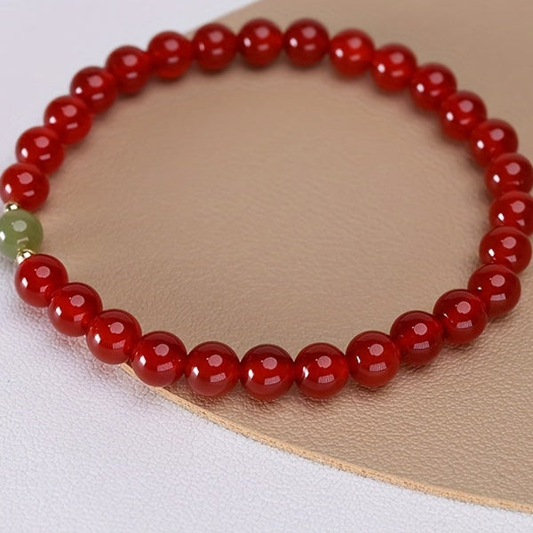 1pc Natural Agate Bead Bracelet - Red Agate for Vitality & Protection - Vintage Elegant Daily Wear