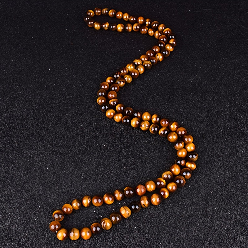 8mm Tiger Eye & Black Obsidian Beaded Necklace - Natural Stone Energy for Protection & Grounding