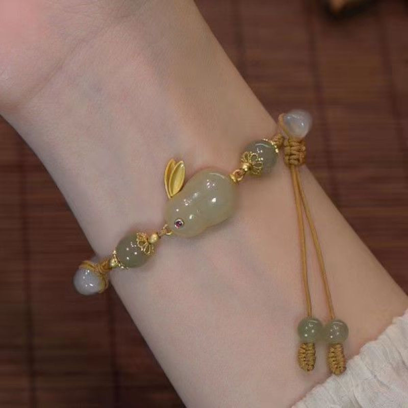 Jade Rabbit Prosperity Bangle — Adjustable Wealth Energy Bracelet for Daily Luck, Calm Protection & Auspicious Blessings (Year of the Snake Gift)
