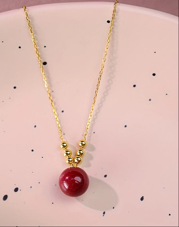 Women's Elegant Red Cinnabar Pendant Necklace - S925 Silver Harmony & Protection Talisman