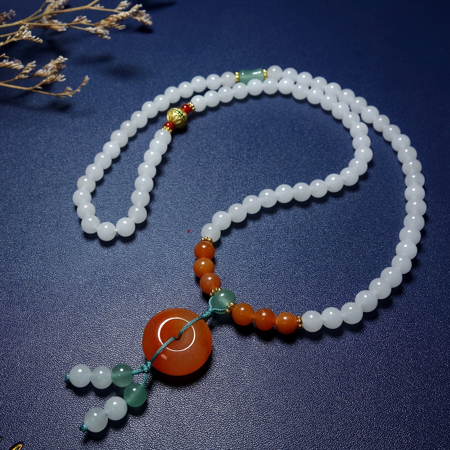 Natural Agate Long Necklace with Lotus Safety Buckle – Unisex Stone Talisman for Protection & HarmonySafety Buckle Pendant, Men's And Women's Couple Necklace