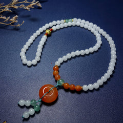 Natural Agate Long Necklace with Lotus Safety Buckle – Unisex Stone Talisman for Protection & HarmonySafety Buckle Pendant, Men's And Women's Couple Necklace