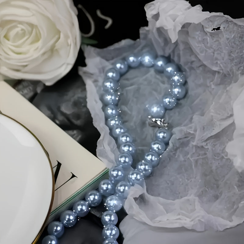 Bohemian Vacation Style Blue Freshwater Pearls Necklace - Elegant Layered Jewelry for Casual & Gift Occasions with Spiritual Energy