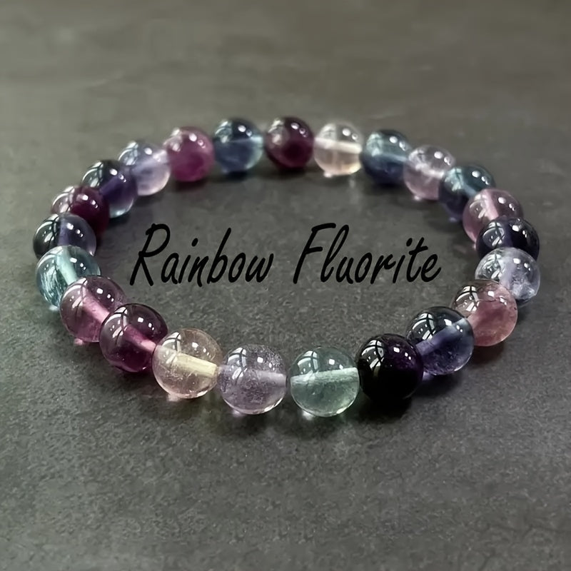 Natural Rainbow Fluorite Bracelet - Bohemian Spiritual Meditation Accessory for Clarity & Energy Protection