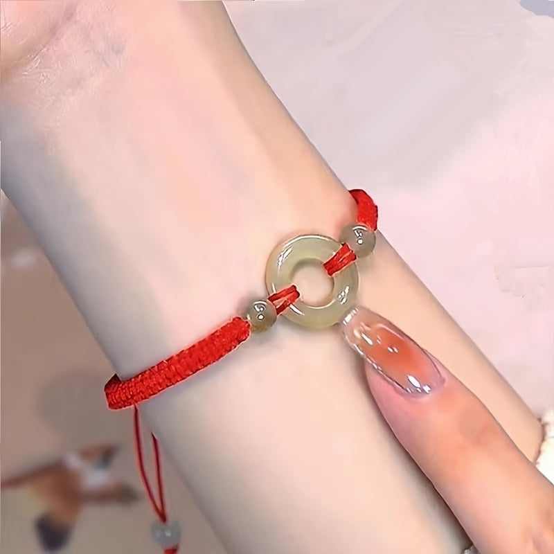 Elegant Hand Chain - Red Cord & Jade Bead for Symbolic Unity Energy