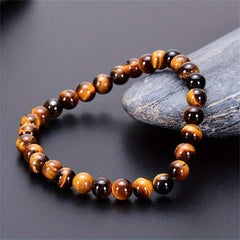 Hot Selling Fashion Men's Beaded Bracelet, Unique Natural Tiger Eye Stone Handmade Elastic Wristband for Him
