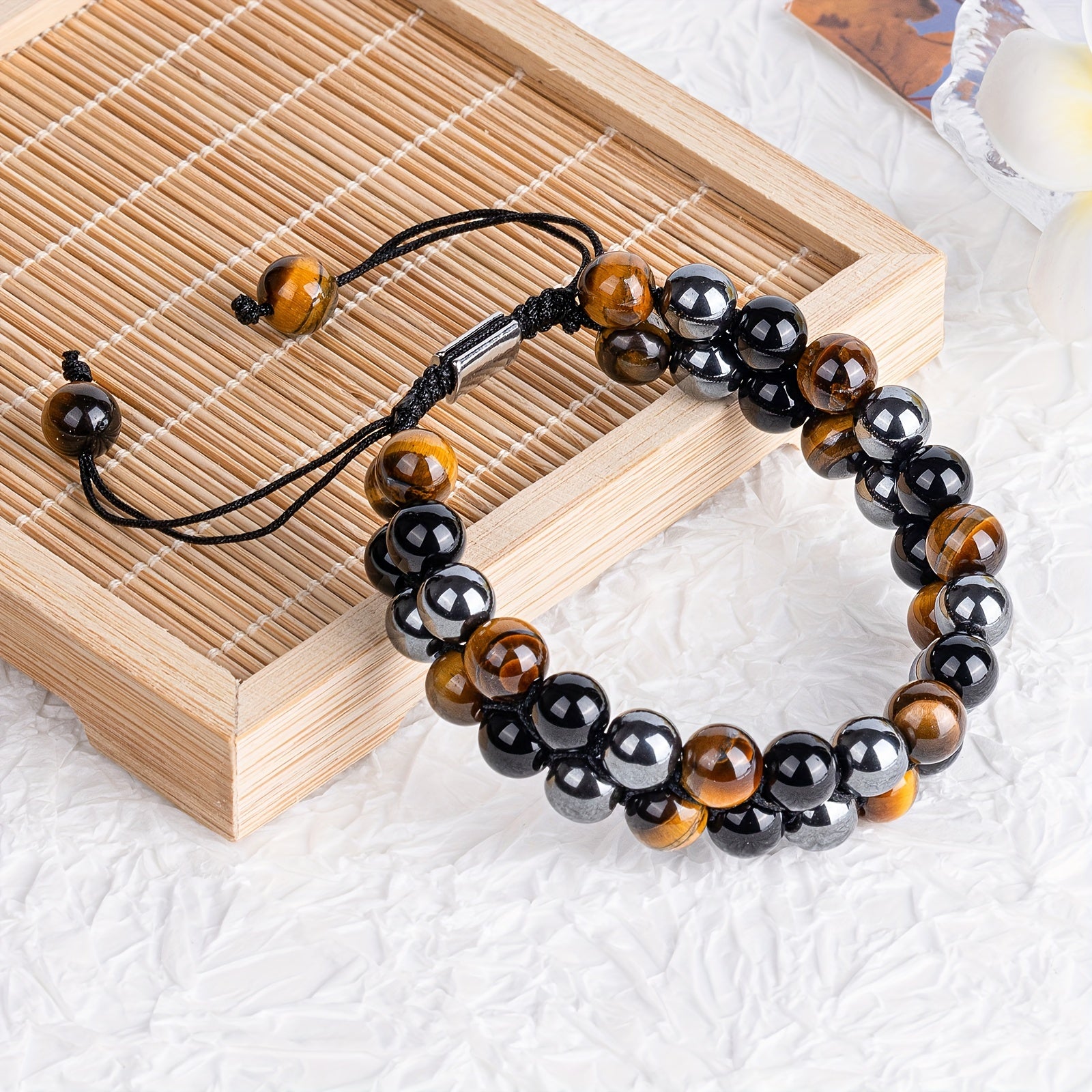 Tiger's Eye, Obsidian & Hematite 8mm Bead Bracelet - Triple Protection for Energy Balance & Spiritual Harmony