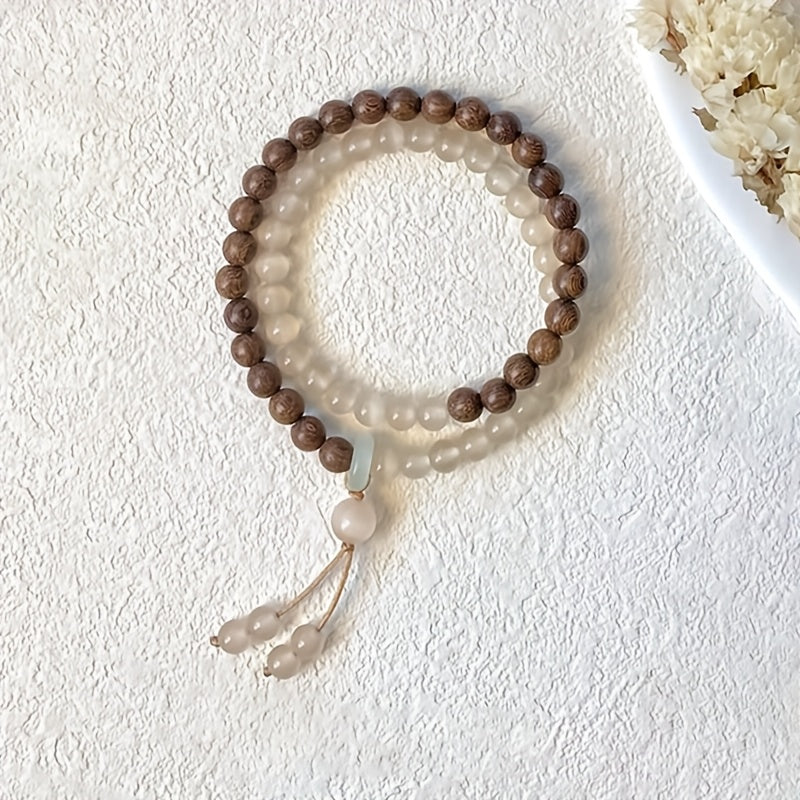 Women's Dual-Layer Beaded Bracelet - Brown & Creamy-White Accents for Everyday Harmony & Formal Elegance