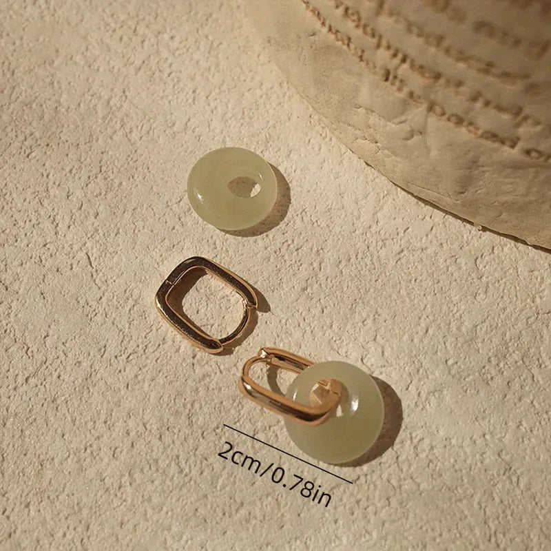 Elegant Vintage-Inspired Circle Drop Earrings with Peace Buckle Design - Hypoallergenic Faux Jade for Casual Elegance