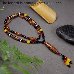 Tibetan Nine-Eye Agate Power Necklace – Red/Yellow/Black Dzi Talisman for Protection, Harmony & Prosperity