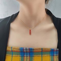 Women's Elegant Vintage Necklace - Natural Agate Bead Pendant with Delicate Chain for Harmony & Protection