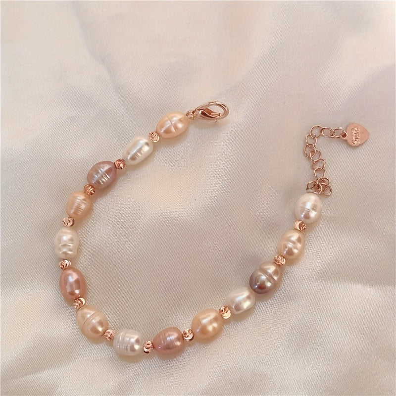 Elegant Minimalist Freshwater Pearls Bracelet - Heart Charm & Soft Pink Energy for Love and Harmony