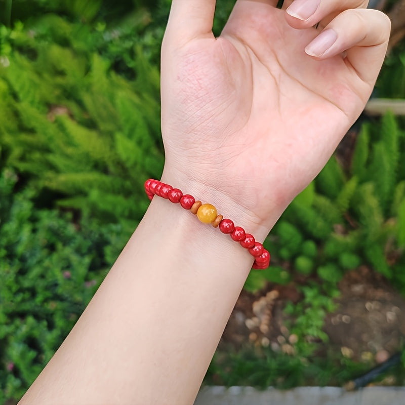 Red & Yellow Cinnabar Bead Bracelet - Prosperity Energy for Love & Protection