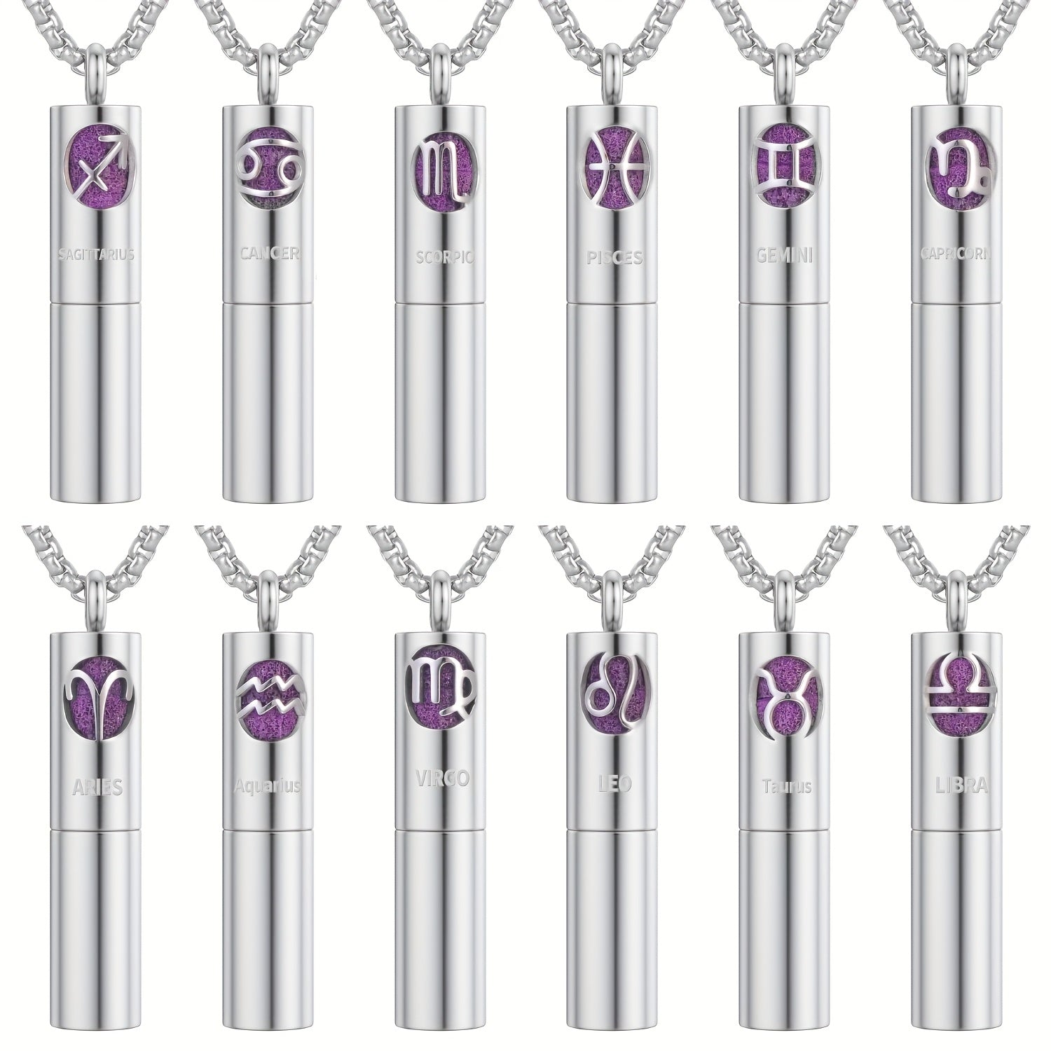 12 Constellation Series Creative Fragrance Necklace - Silver-Tone Perfume Pendant for Emotional Balance & Spiritual Harmony