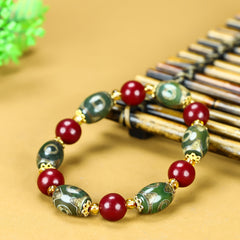 Vintage-Inspired Cinnabar & Tibetan Agate Beaded Bracelet for Men - Grounding, Protection, and Prosperity