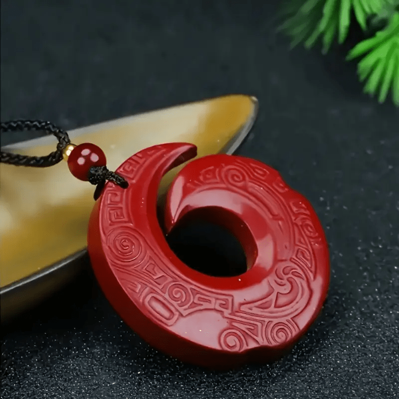 Natural Red Cinnabar Stone Necklace - Enhance Your Luck with Vintage-Inspired Prosperity Symbolism