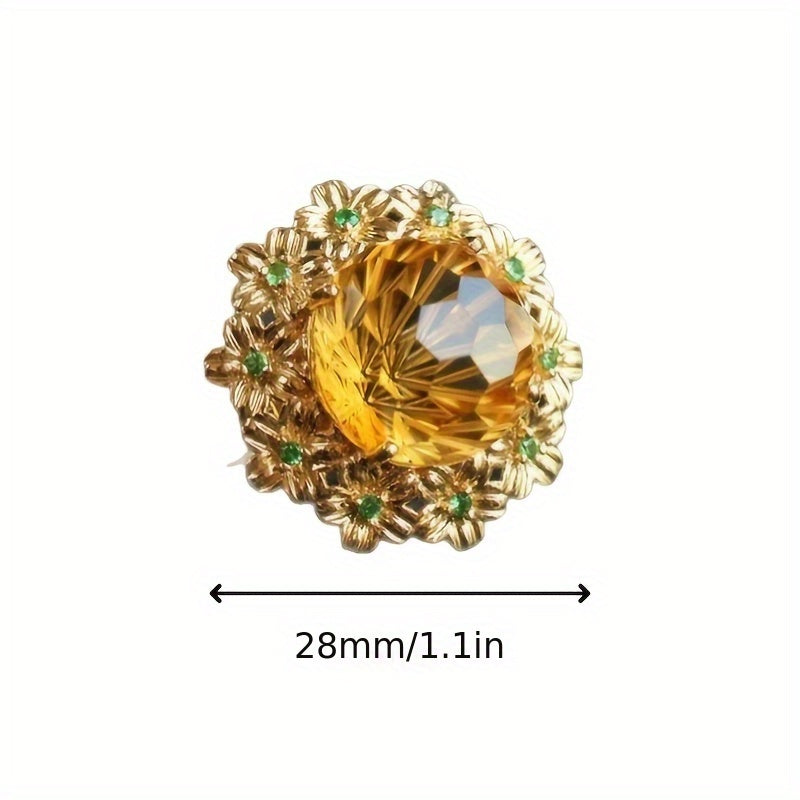 Sunset Blossom Citrine Ring - Firework Design with Imitation Jadeite Surround for Mother's Day, Anniversaries & Weddings