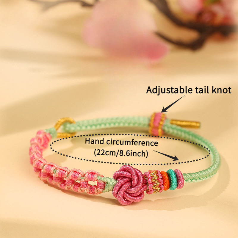 Hand-Woven Peach Knot Bracelet - DIY Beaded Rope for All-Season Gifting with Positive Energy