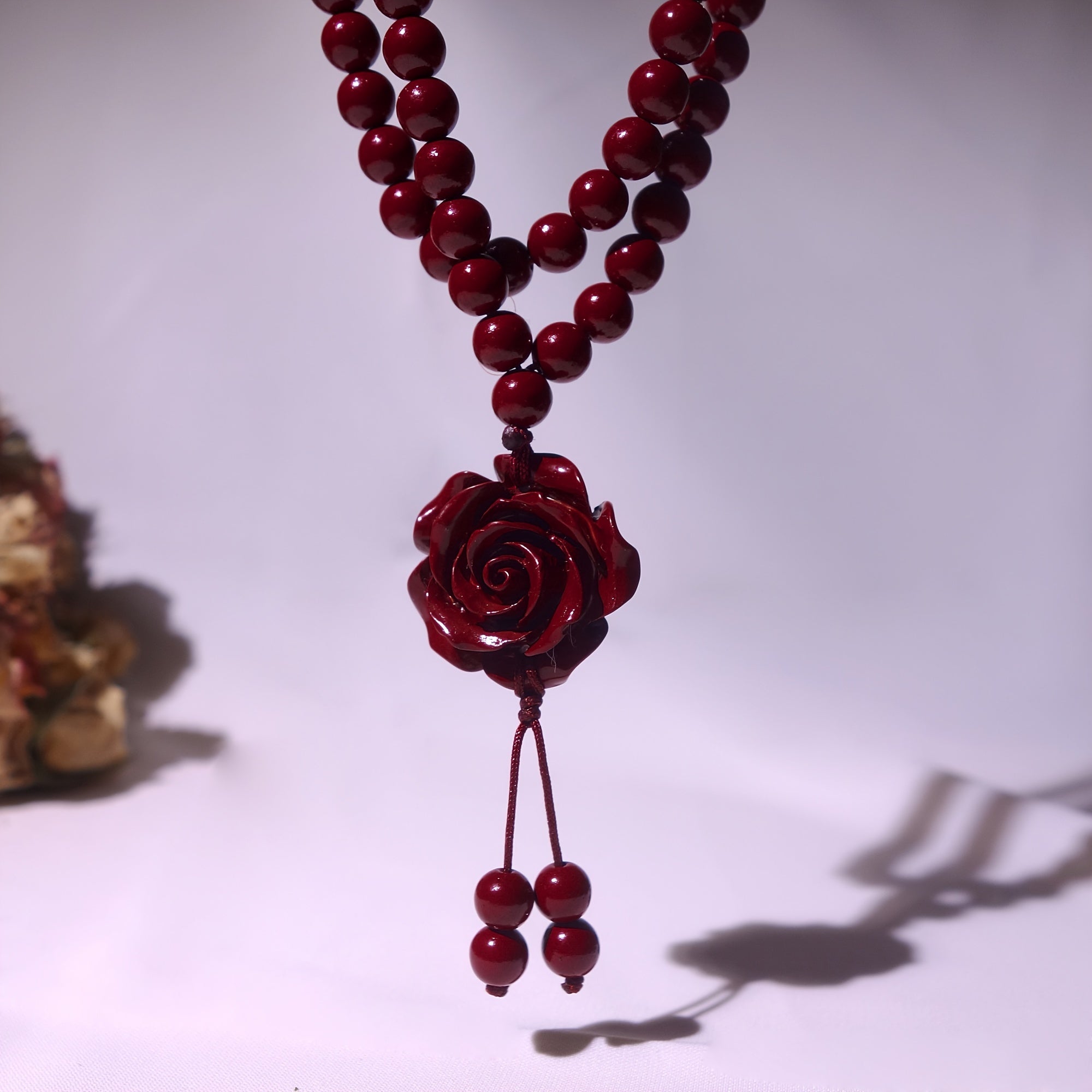 Rose Pendant Cinnabar Necklace - Unisex Good Luck Charm for Spiritual Protection