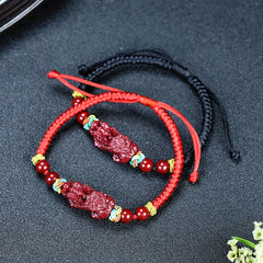 Men's Classic Cinnabar Pixiu Wealth Bracelet - Emperor Sand Ruyi Red Cord for Energy Healing