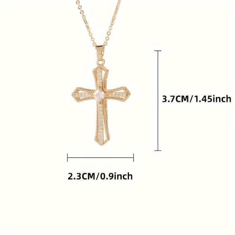Golden-Tone Cross Pendant Necklace with Synthetic Zirconia - Christian Religious Jewelry for Men, Durable Fashion Gift