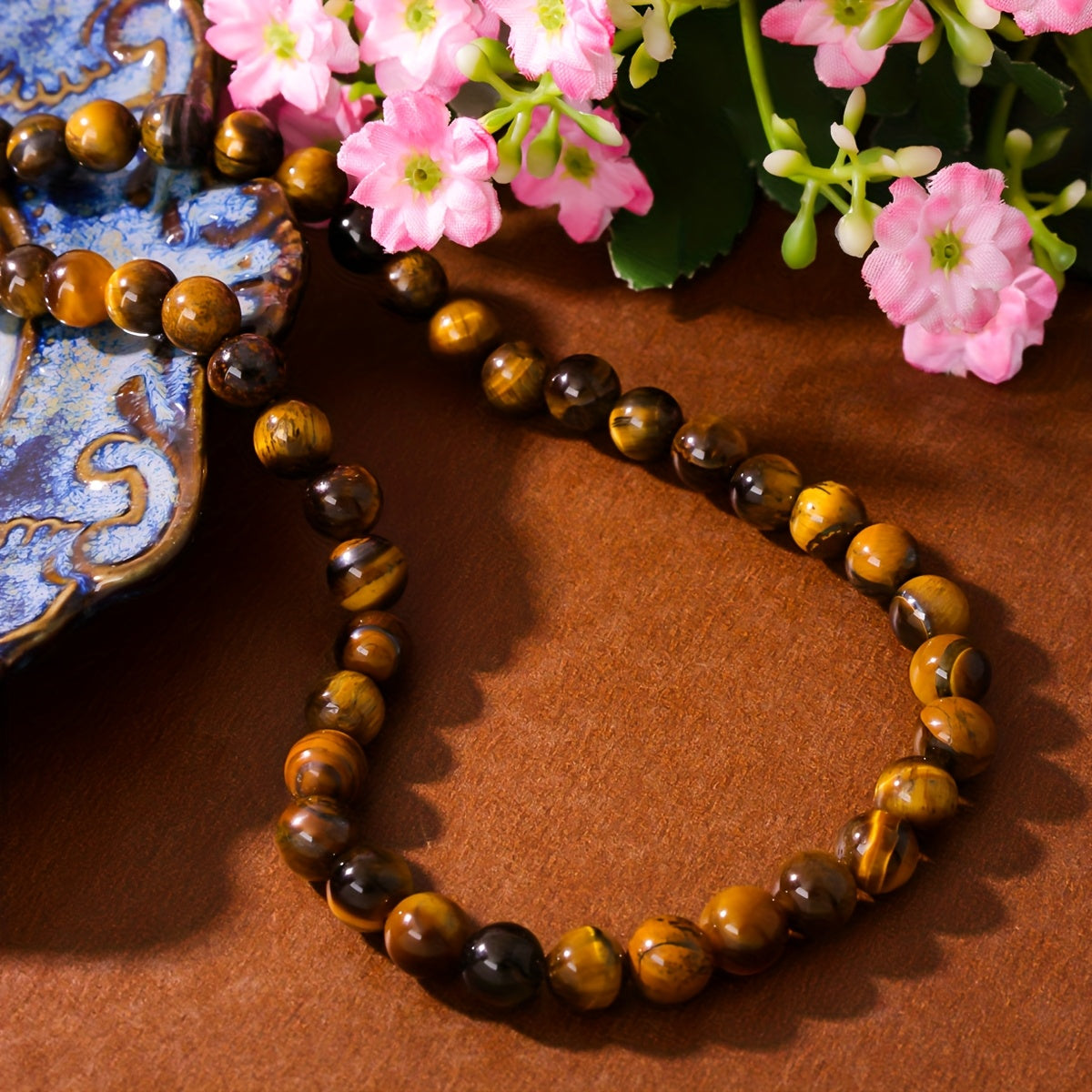 Handmade Tiger Eye Necklace Brown Golden Energy Balance Gift